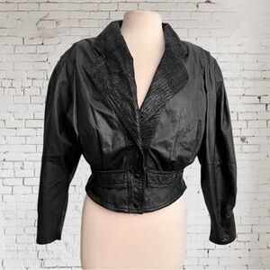 G-III Vintage Leather Jacket Coat Cropped Black M Medium